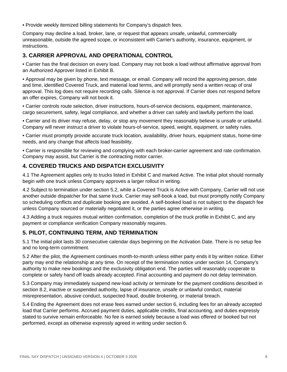Original generic v4 agreement layout, page 8 of 15