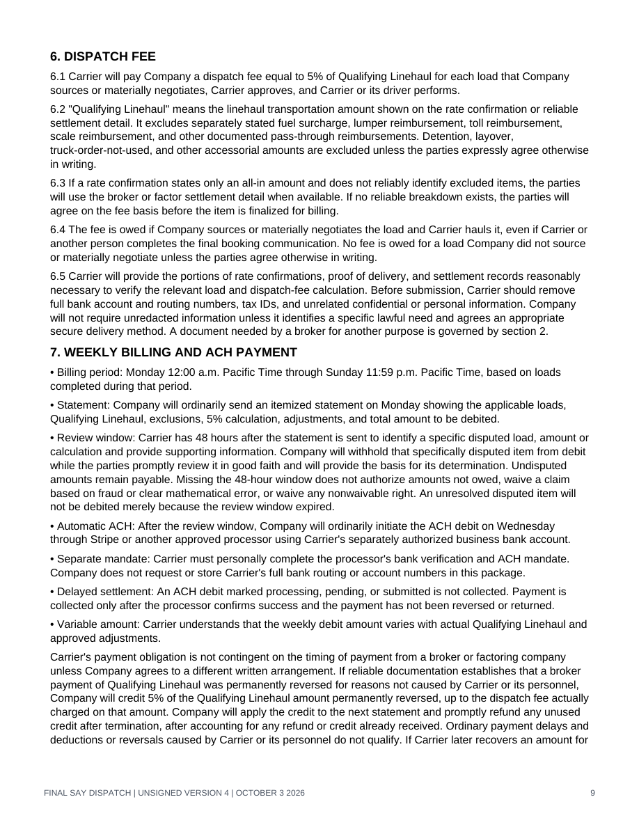 Original generic v4 agreement layout, page 9 of 15