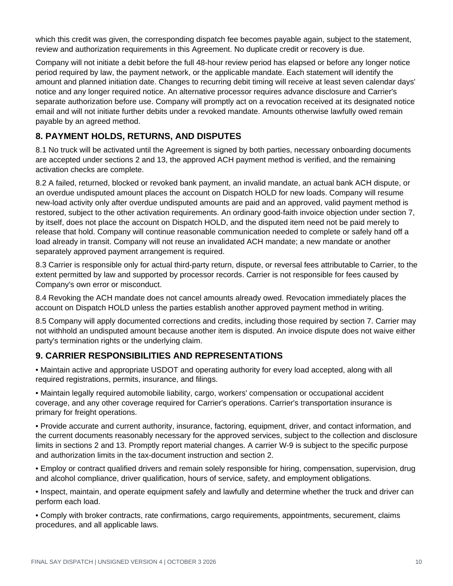Original generic v4 agreement layout, page 10 of 15